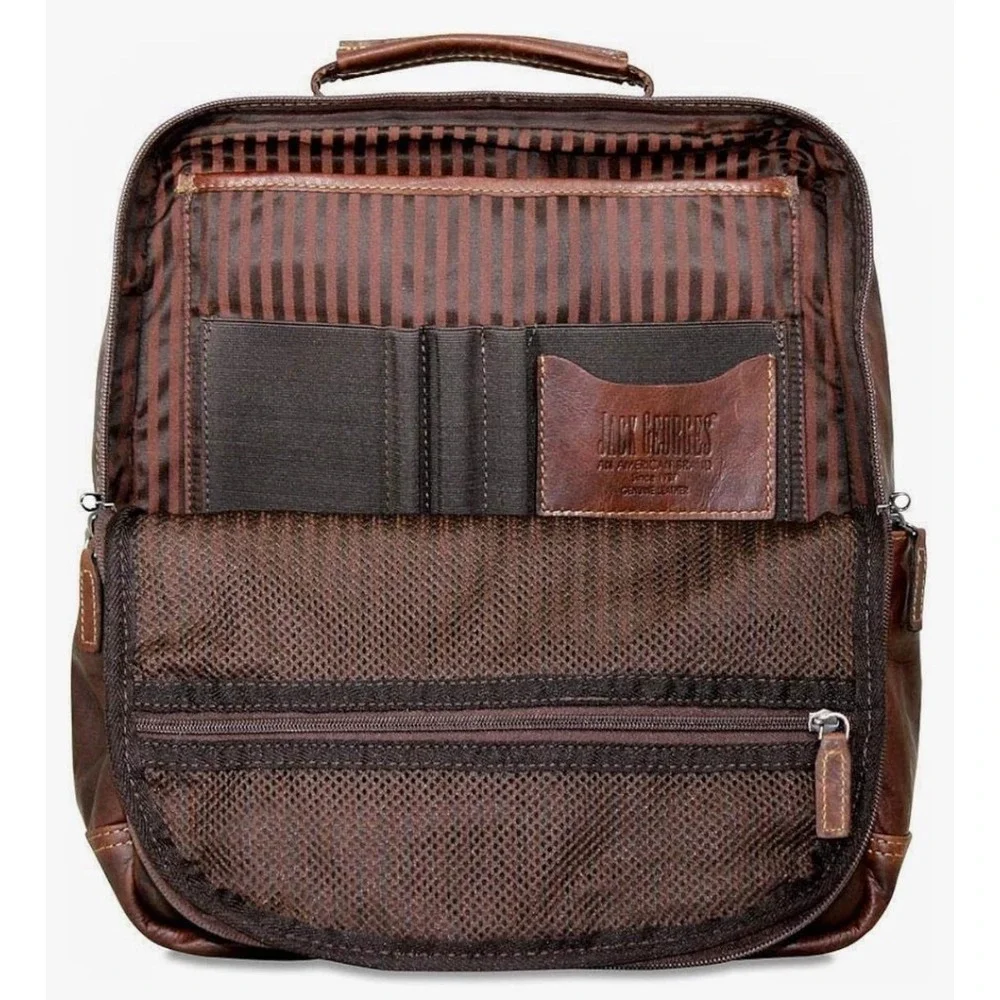 Jack Georges Voyager Compact Convertible Backpack Crossbody Brown Leather #7534